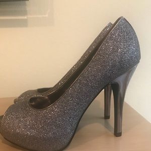 Silver Glitter Peep Toe Heels